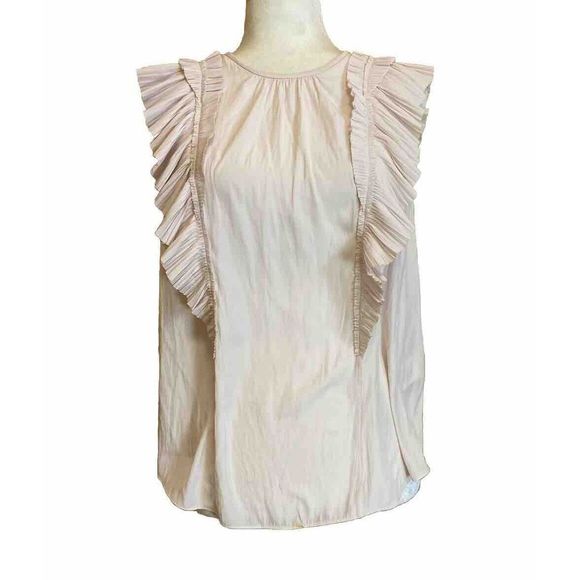 Joie Silk Pleated -Ruffle Blouse Top Size  L - Picture 1 of 15